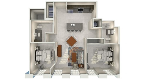 Floor plan for 2 beds, 2 baths, 1142 sqft
